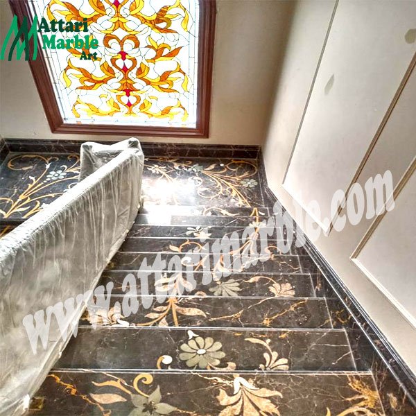 marble inlay flooring on stairs