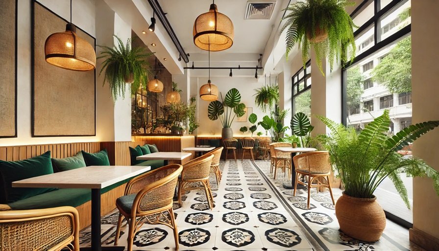 the image of the Mysuru boutique cafe with marble inlay flooring designs